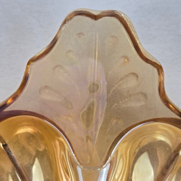 Vtg 1930's Carnival Glass 3 Leaf Clover Shaped Divided Dish Iridescent Marigold - Picture 8 of 9